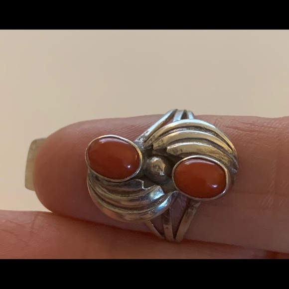 Sterling Silver and Coral Ring - Picture 2 of 7